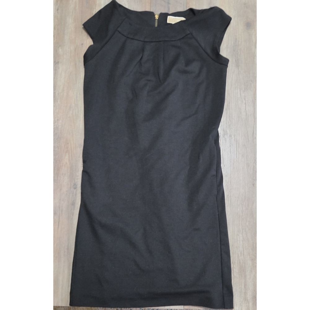 Michael Kors Women Sheath Black Knee Length Dress W/Mock Neck, Zipper Back Sz 6